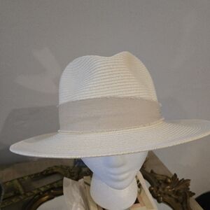Frye Fedora Hat Woven New One Size Adj Inside Cream Ivory Women's